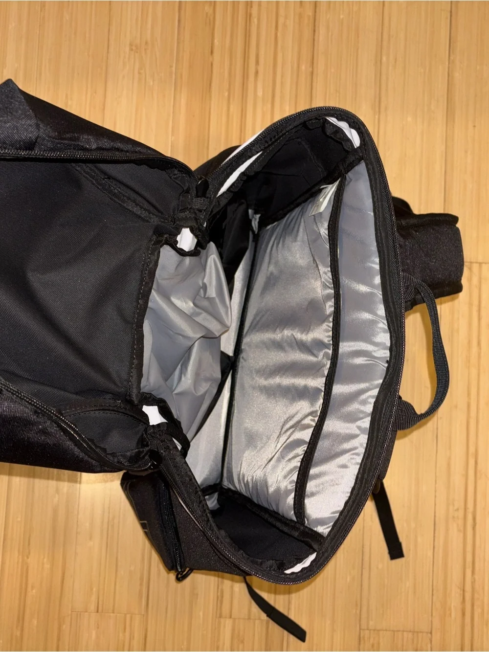 TYR Black and White Sports Backpack with Reflective Logo